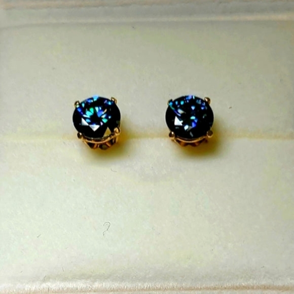 Solid 14k gold 2ct royal blue moissanite earrings - Picture 5 of 10